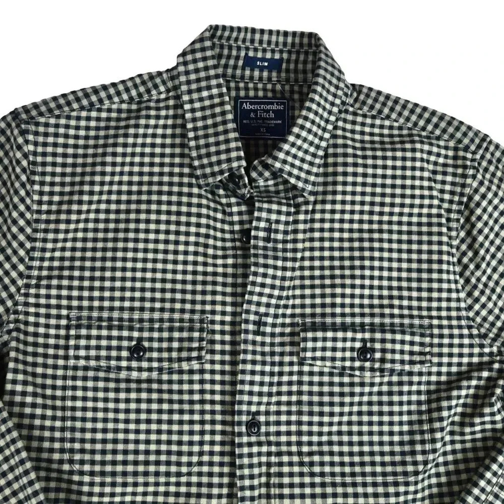 Abercrombie Fitch Shirt XS Tan / Black Plaid Mens Cotton Long Sleeve Button - Picture 2 of 8
